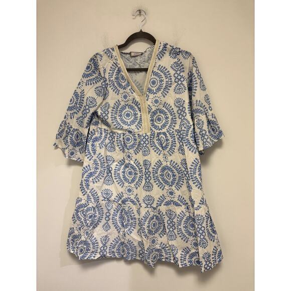 Saiph Lab Cornflower Blue White Boho Dress Medium - Picture 2 of 6